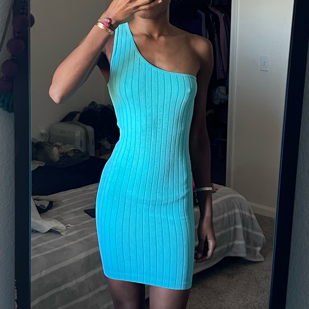 Zara One-Shoulder Turquoise Dress